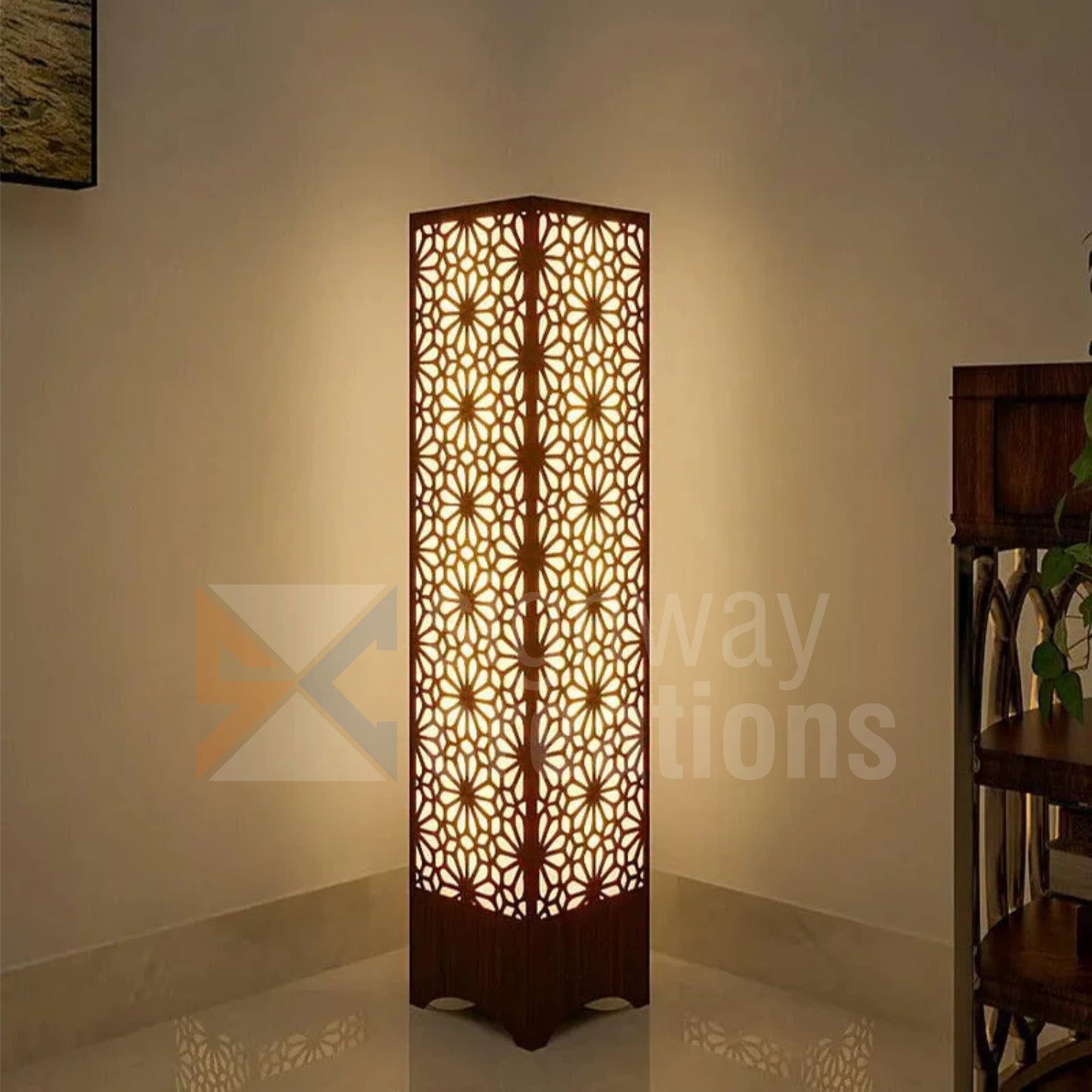 Pillar Shape Floor Lamp with Flower Pattern Design for Living Room, Bedroom