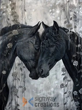 Elegant Embrace: Black Horses Wall Art
