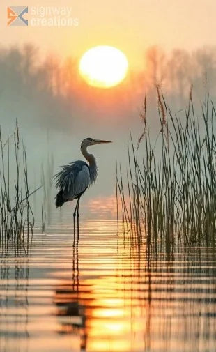Serene Heron Sunrise Canvas Art - Nature Wall Decor