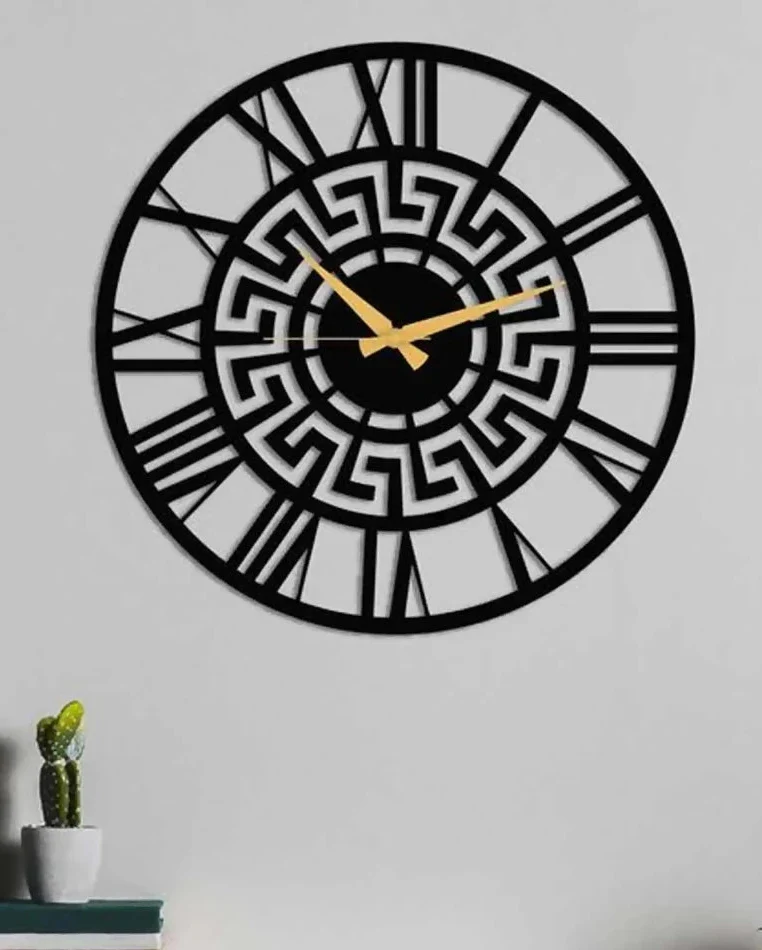 Elegant Geometric Wooden Wall Clock with Gold Accents