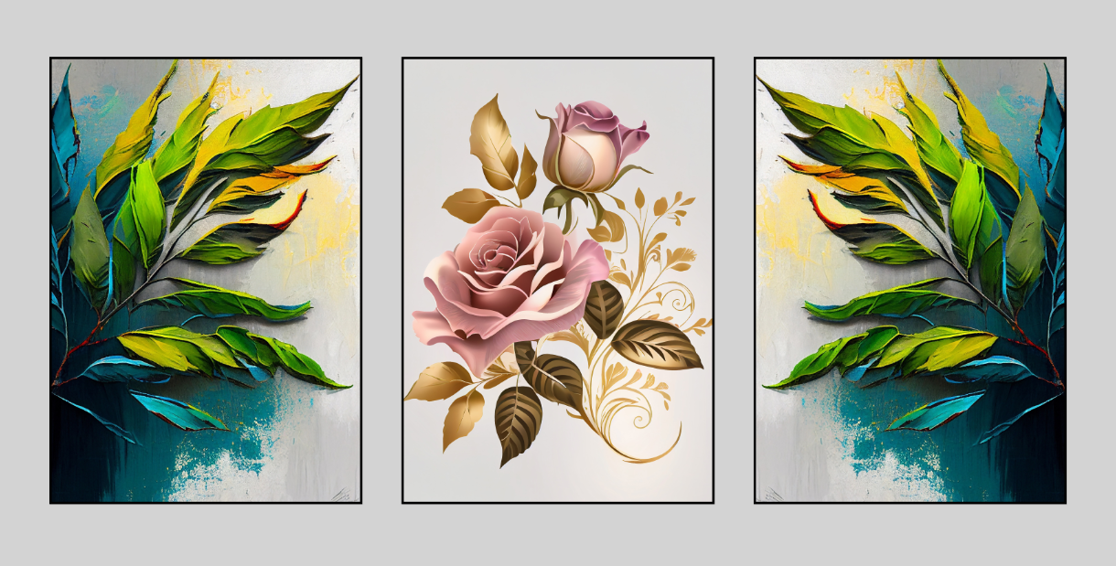 Rose & Tropics – Floral Botanical Canvas Set of 3