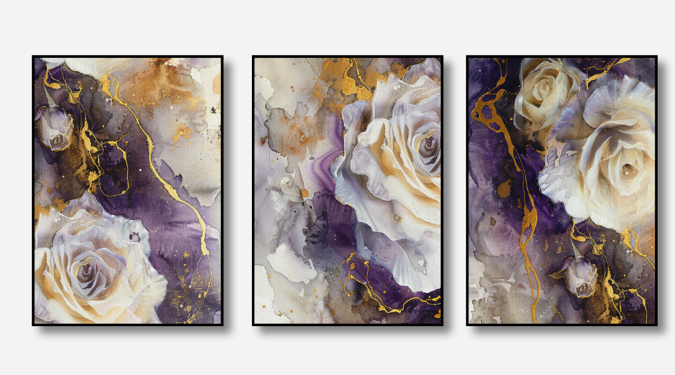 Violet Rose – Purple & Gold Canvas Set of 3