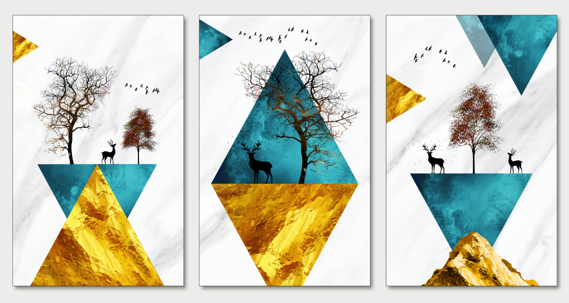 Into the Wild – Geometric Nature Canvas Set of 3