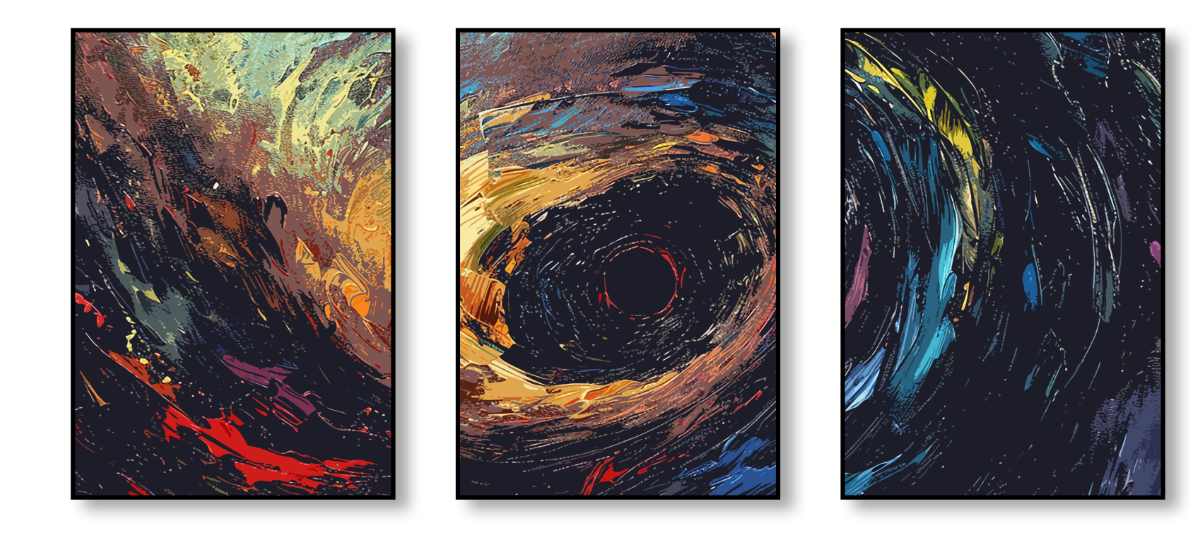 Chaos & Cosmos – Dark Swirl Canvas Set of 3