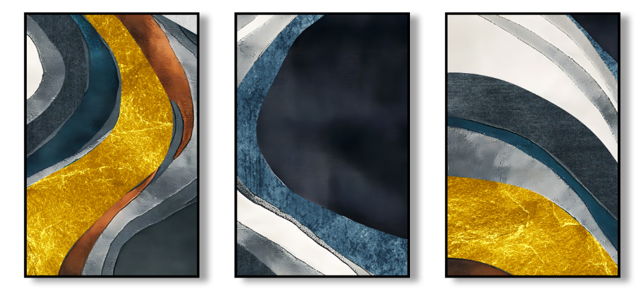 Geode – Gold & Navy Abstract Canvas Set of 3