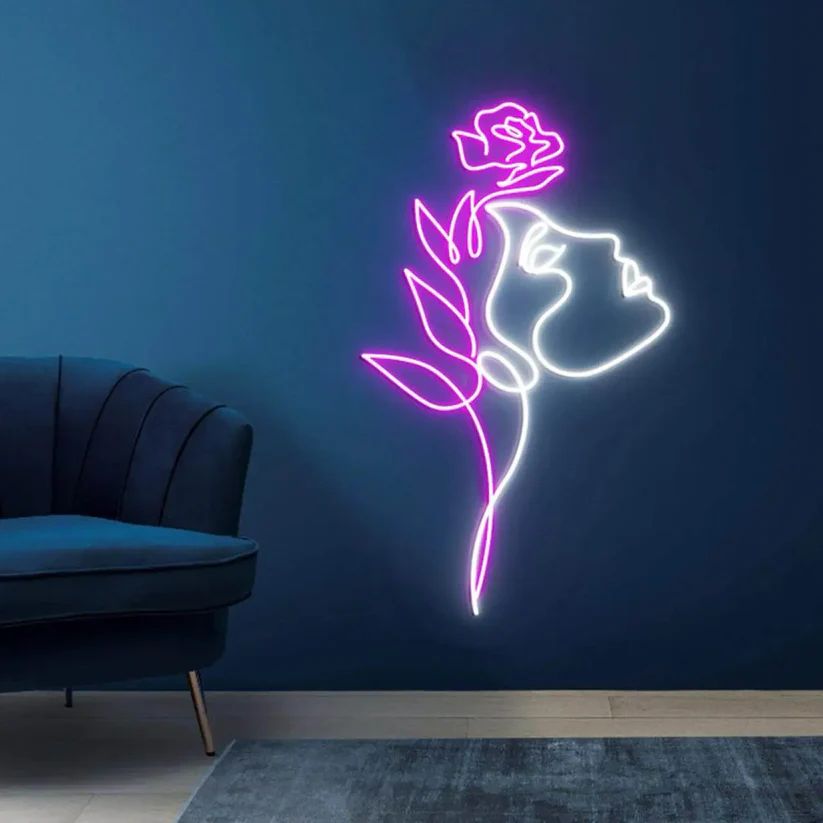 Floral Elegance: Luxurious Neon Light Art Decor