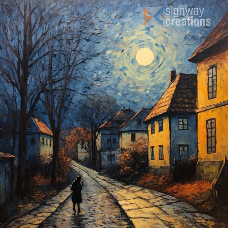Enchanting Moonlit Village Art Print - Impressionist Landscape Painting for Home Decor"