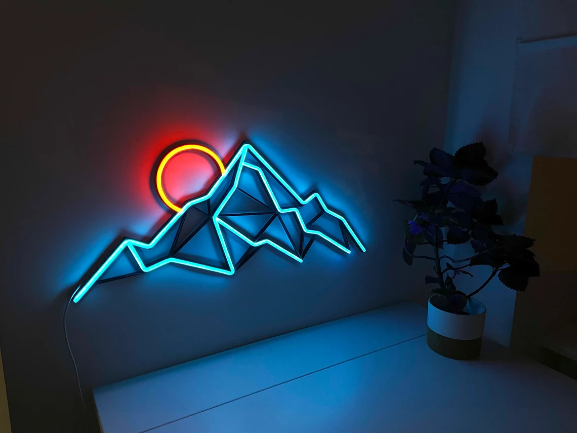 Mountain neon wall art landscape Neon Sign neon art, Mountain Art Light Sign