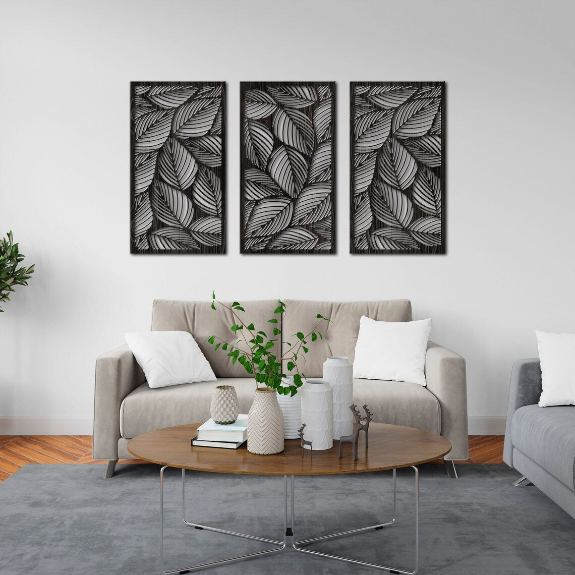 Leaves wall decor, Set of 3 leaves wall art, Monstera leaf wood wall art