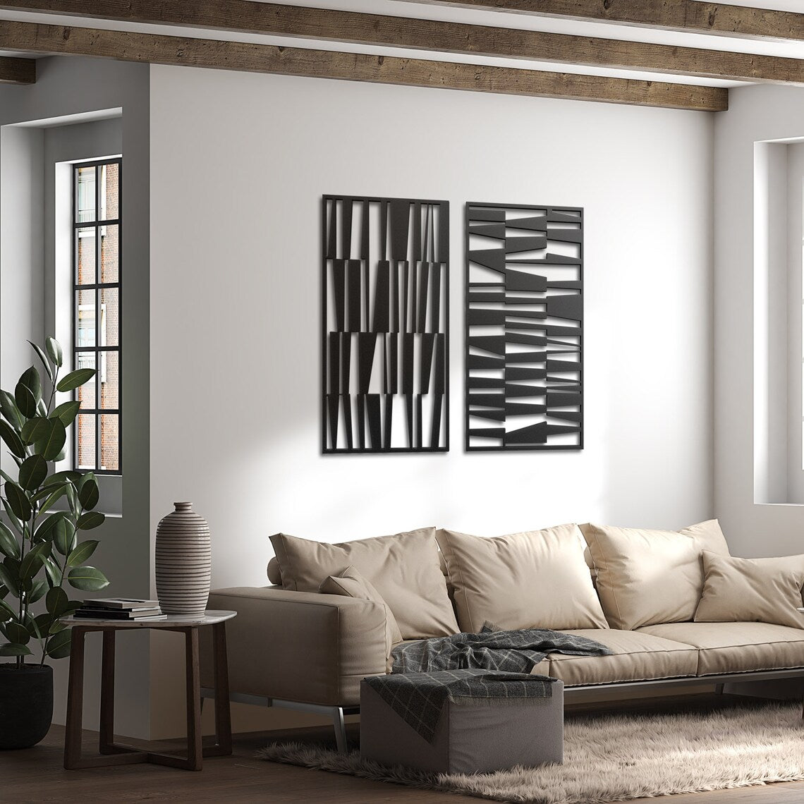Contemporary Mid Century Modern Wall Art, Set of 2 Midcentury Modern Wall Decor Pieces, Mid Mod Home and Kitchen Decor