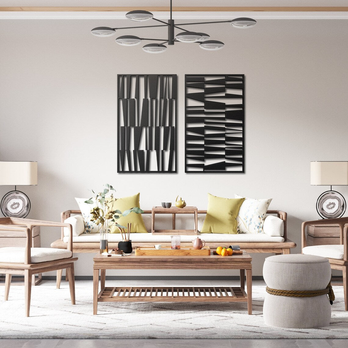 Contemporary Mid Century Modern Wall Art, Set of 2 Midcentury Modern Wall Decor Pieces, Mid Mod Home and Kitchen Decor