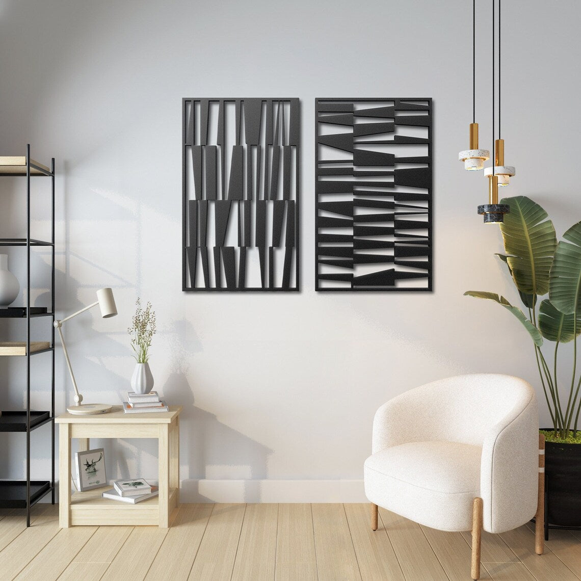 Contemporary Mid Century Modern Wall Art, Set of 2 Midcentury Modern Wall Decor Pieces, Mid Mod Home and Kitchen Decor