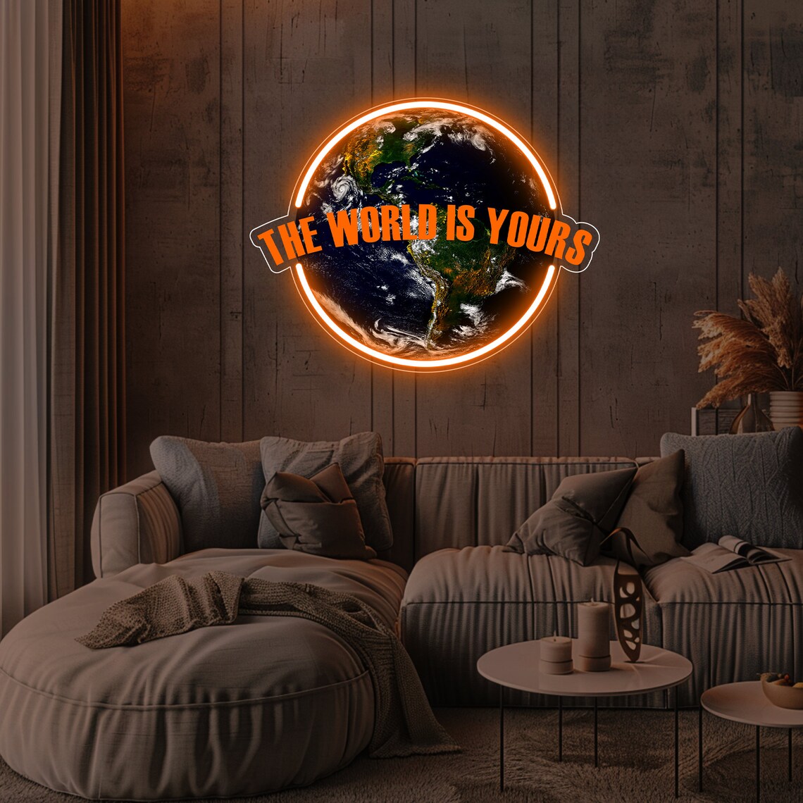The World Is Yours UV Neon Sign | UV Print Acrylic Led Neon Sign | Earth Wall Art | Led Neon Sign