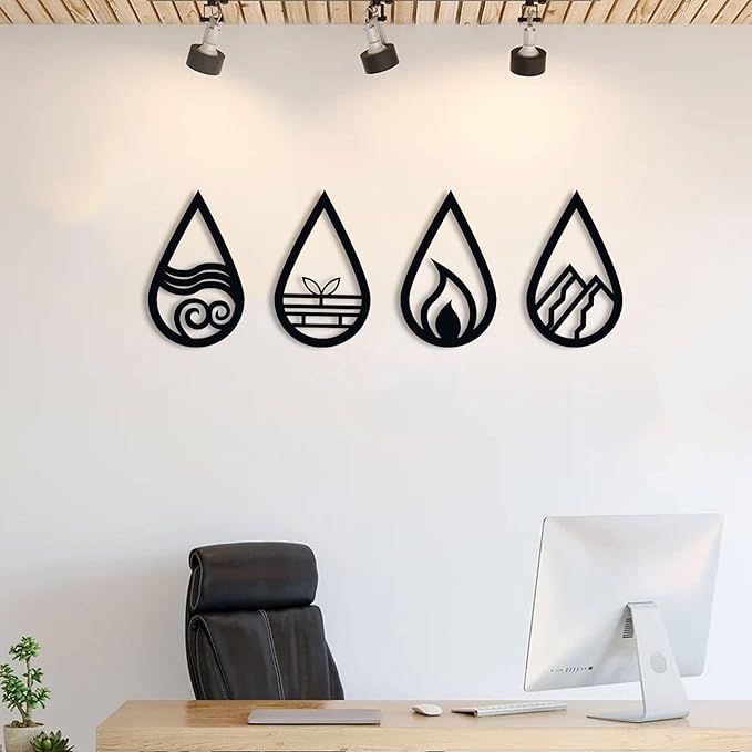 GoneNow 4 Pieces Four Elements Wooden Wall Art Black Wood Wall Decor Minimalist Decor Wooden Home Hanging Wall Art Decor Wall