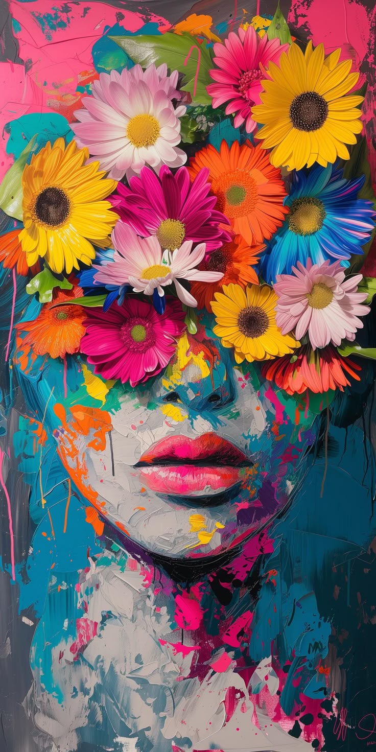 Floral Cascade: Pop Art Portrait