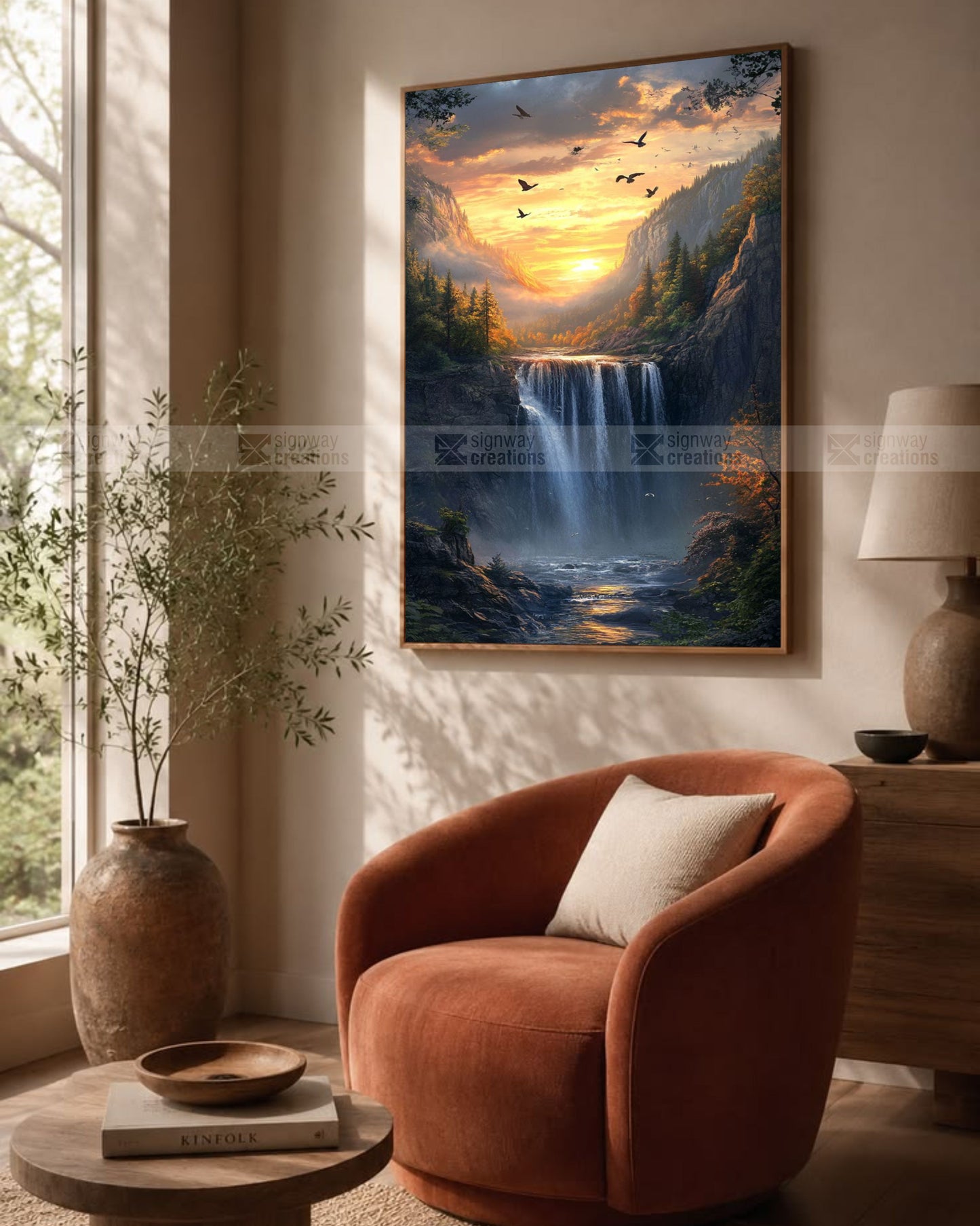 Mountain Waterfall Sunset