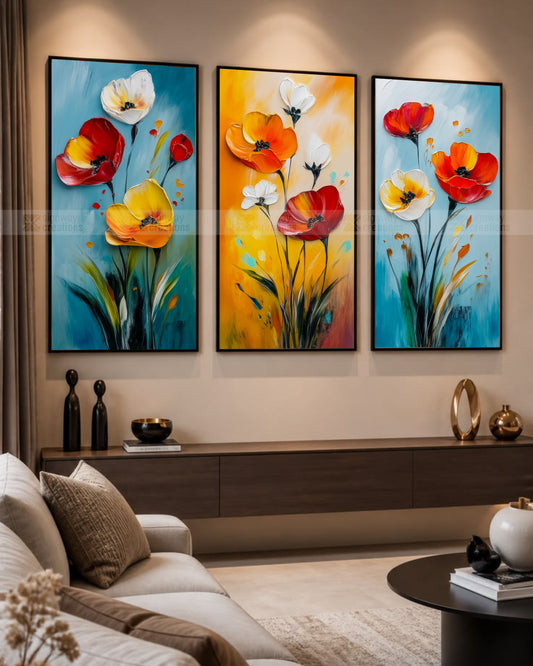 Summer Burst – Impasto Floral Canvas Set of 3