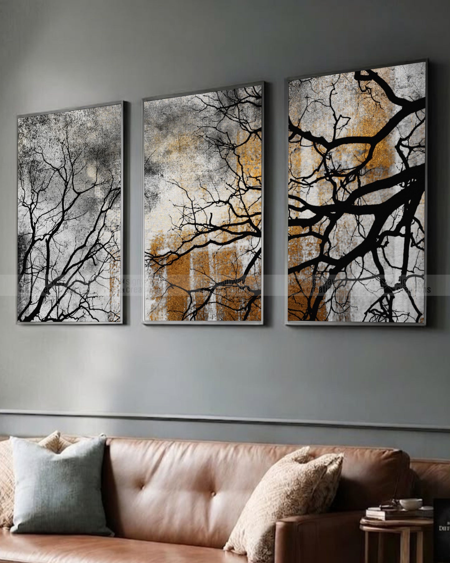 Dark Branches – Moody Nature Canvas Set of 3