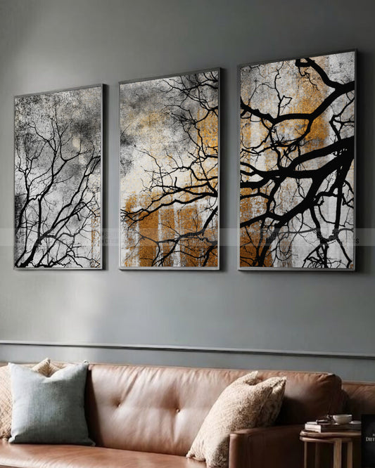 Dark Branches – Moody Nature Canvas Set of 3
