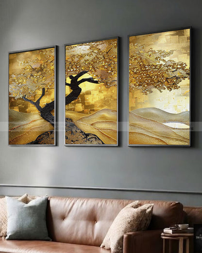 The Prosperity Tree – Gold Canvas Set of 3