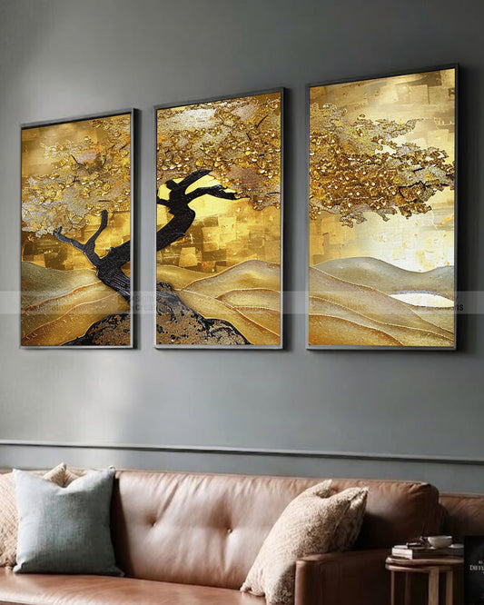 The Prosperity Tree – Gold Canvas Set of 3
