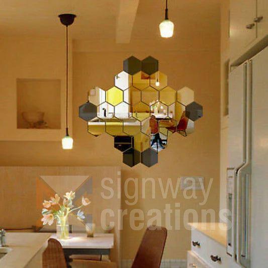 Acrylic Hexagon wall decor Mirror 29 pcs (GOLD)