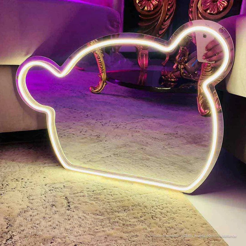 Bear Face Selfie Acrylic Neon Mirror