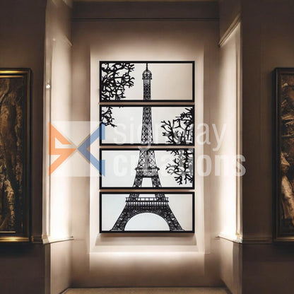 Eiffel Tower Wall Art Decor, 4 Piece Wall Art, Eiffel Large Wall Decor, Eiffel Silhouette Wall Art, Paris Lovers Gift