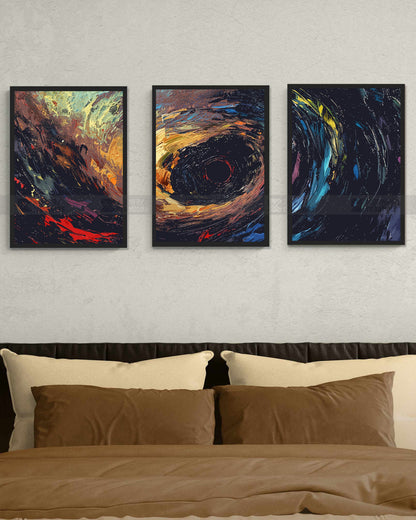Chaos & Cosmos – Dark Swirl Canvas Set of 3