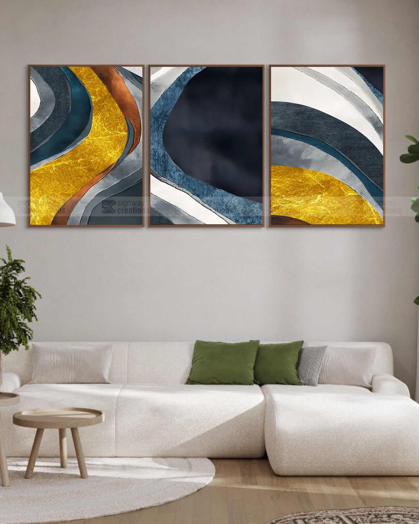 Geode – Gold & Navy Abstract Canvas Set of 3