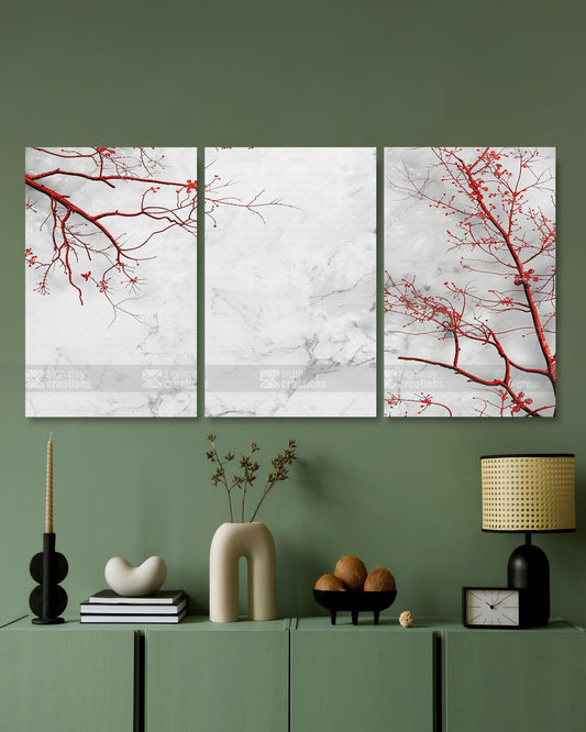 The Red Blossom – Japanese Style Canvas Set of 3