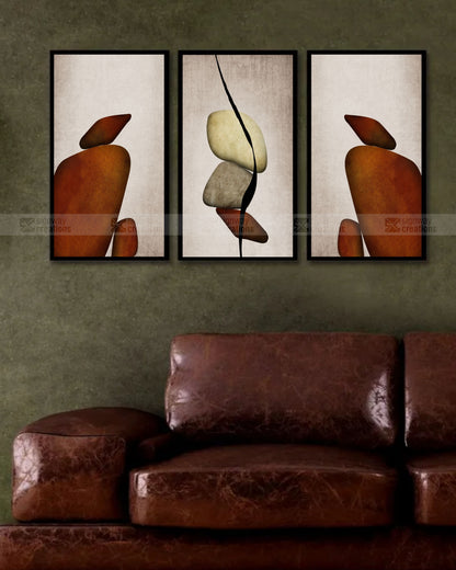 Equilibrium – Terracotta & Stone Canvas Set of 3