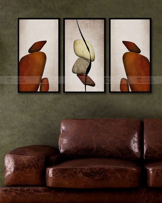 Equilibrium – Terracotta & Stone Canvas Set of 3