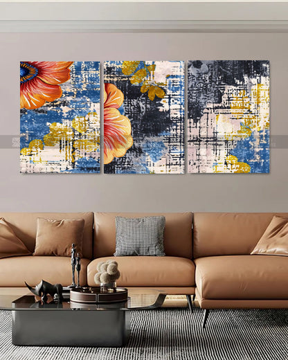Bloom & Chaos – Abstract Floral Canvas Set of 3
