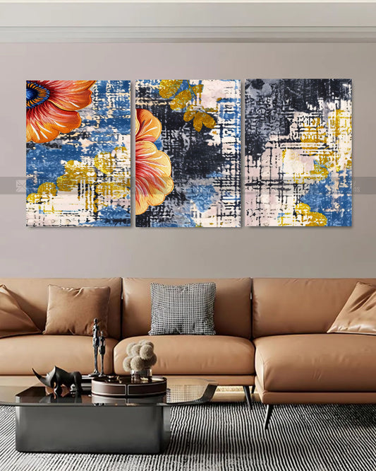 Bloom & Chaos – Abstract Floral Canvas Set of 3