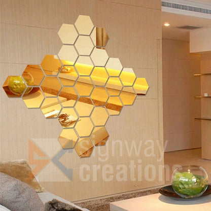 Acrylic Hexagon wall decor Mirror 29 pcs (GOLD)