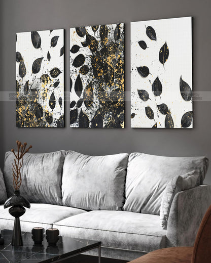 Black Leaf & Gold Splash Canvas