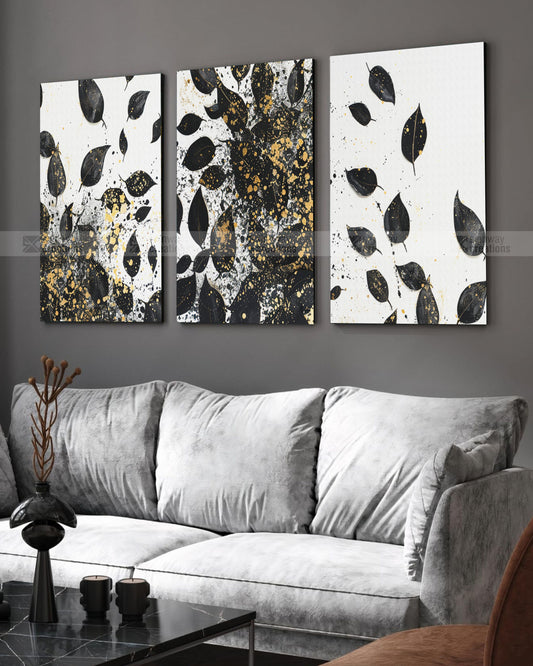 Black Leaf & Gold Splash Canvas