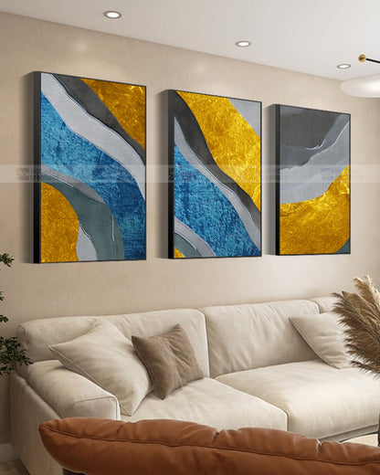 Gold & Tide – Abstract Canvas Set of 3