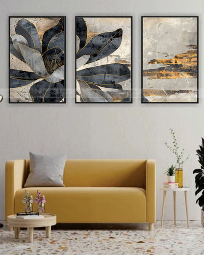 Dark Magnolia – Gold Line Art Canvas Set of 3