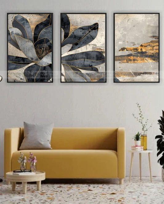 Dark Magnolia – Gold Line Art Canvas Set of 3