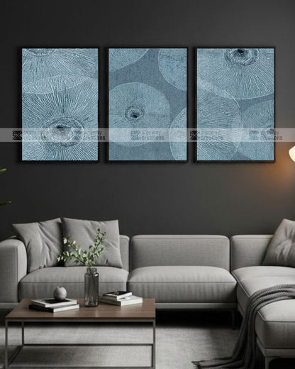 Blue Radial – Tonal Abstract Canvas Set of 3
