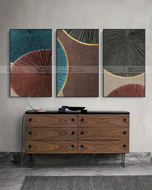 Sector – Mid-Century Abstract Canvas Set of 3