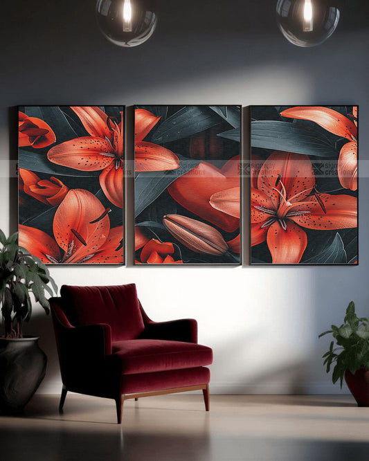 Tiger Lily – Dark Floral Canvas Set of 3
