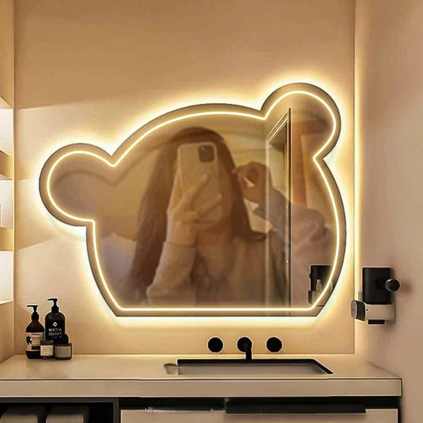 Bear Face Selfie Acrylic Neon Mirror