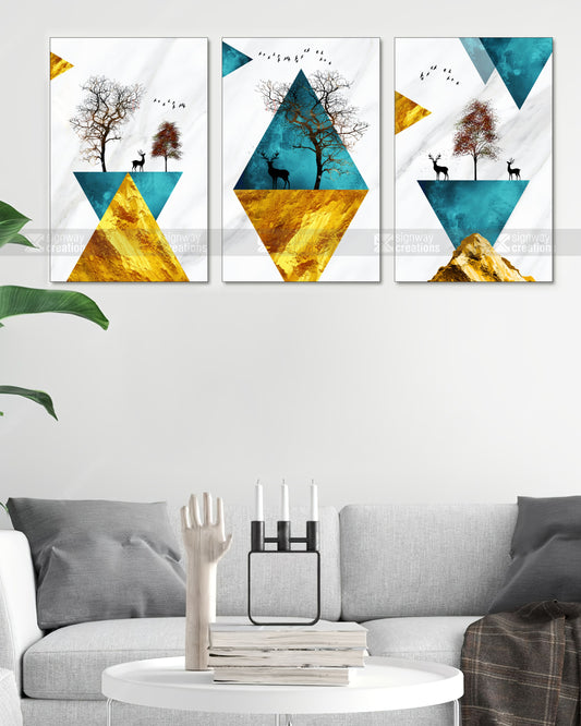 Into the Wild – Geometric Nature Canvas Set of 3