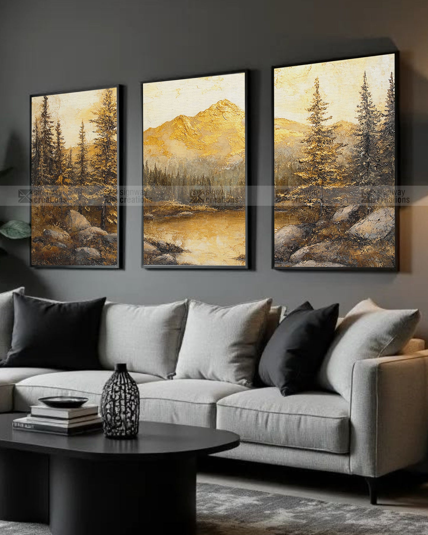 Golden Mountain – Landscape Canvas Set of 3