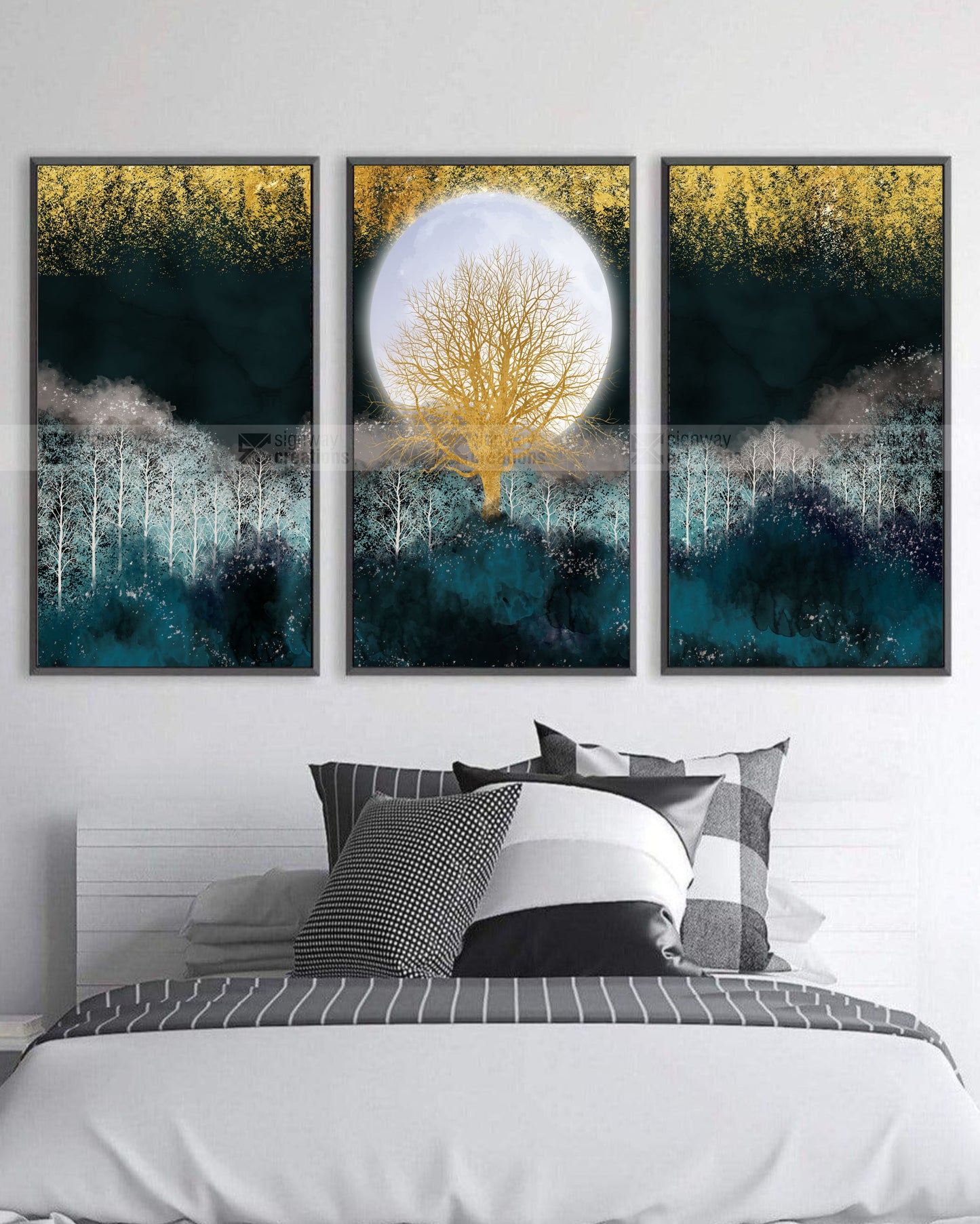 The Moon Tree – Celestial Forest Canvas Set of 3