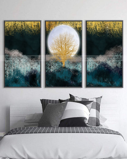 The Moon Tree – Celestial Forest Canvas Set of 3