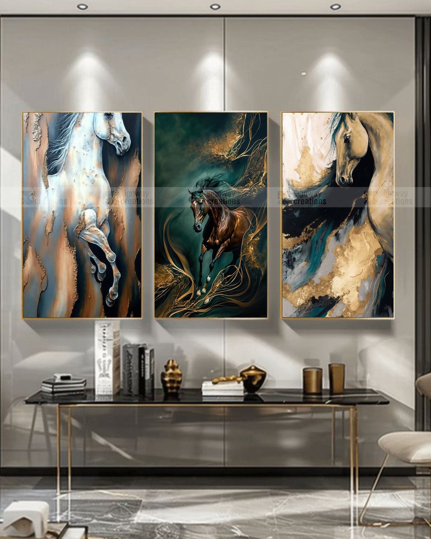 Spirit of Gold – Luxury Horse Canvas Set of 3